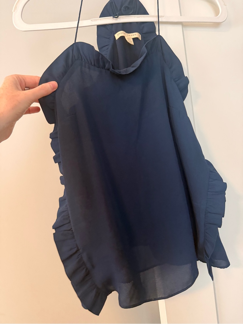 XS Paper Crown Navy Ruffle Top